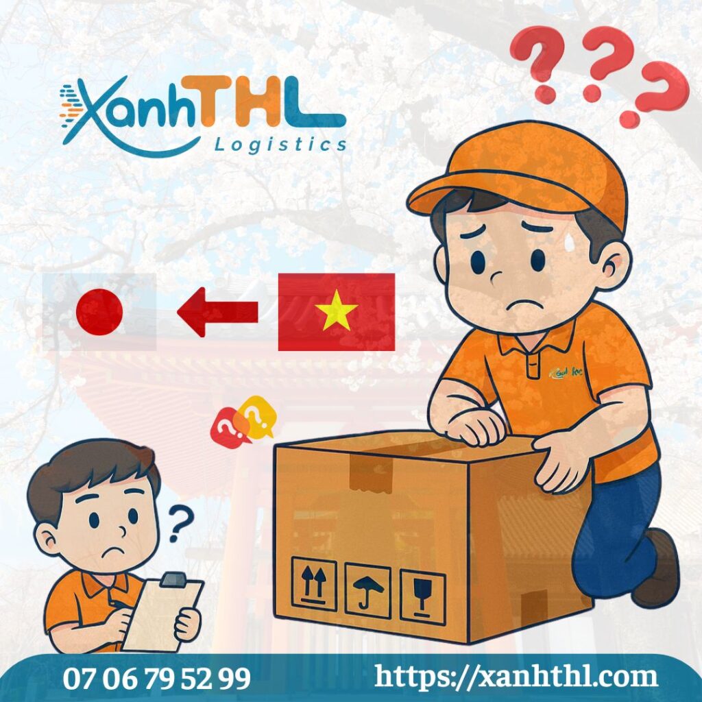 Những lỗi thường gặp khi gửi hàng đi Nhật – Infographic minh họa lỗi khai báo sai, đóng gói không chuẩn, thiếu MSDS... từ Xanh THL.