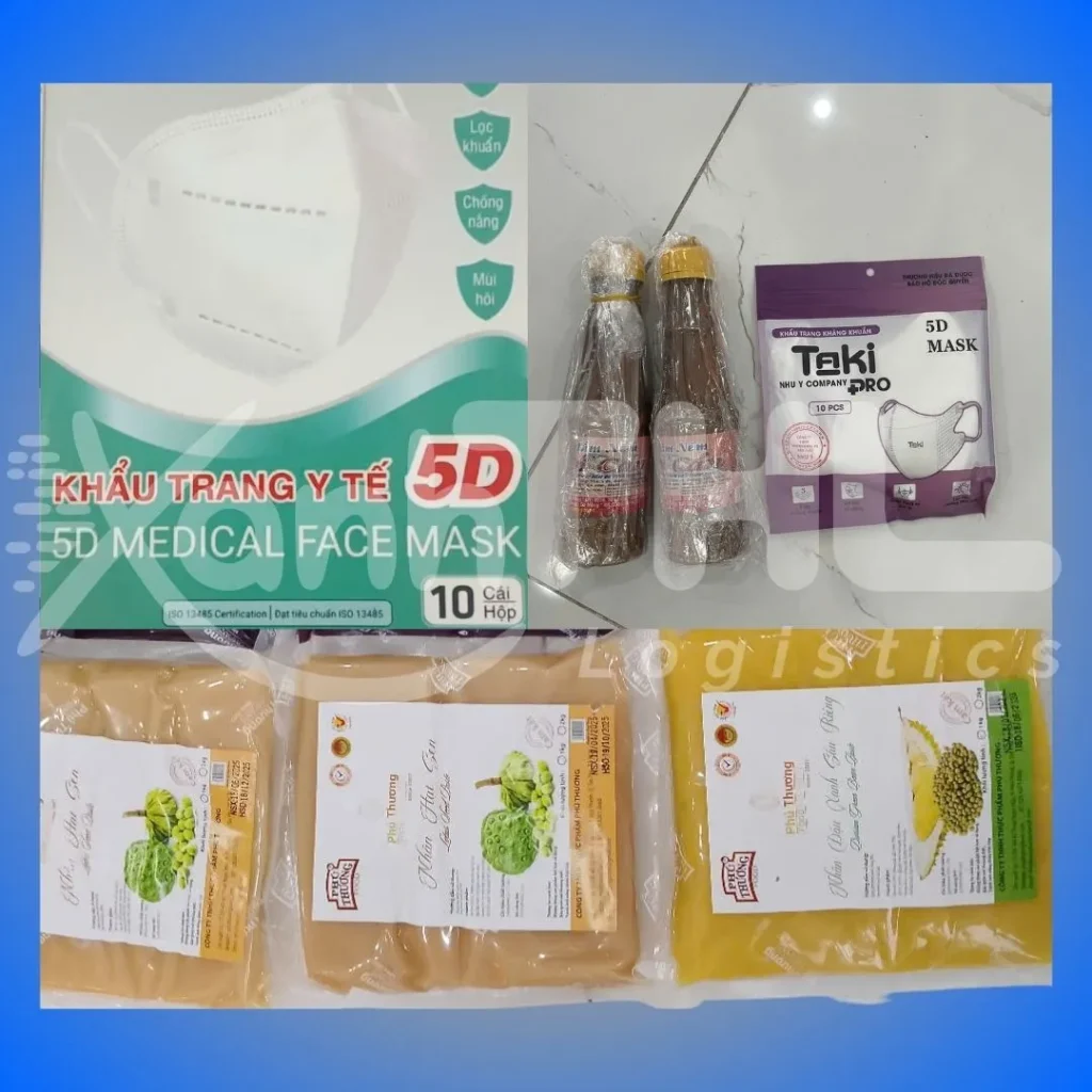 gửi hàng đi Đức tại xanh thl: mắm nêm, bột đậu xanh, khẩu trang được đóng gói kỹ trước khi gửi sang Đức