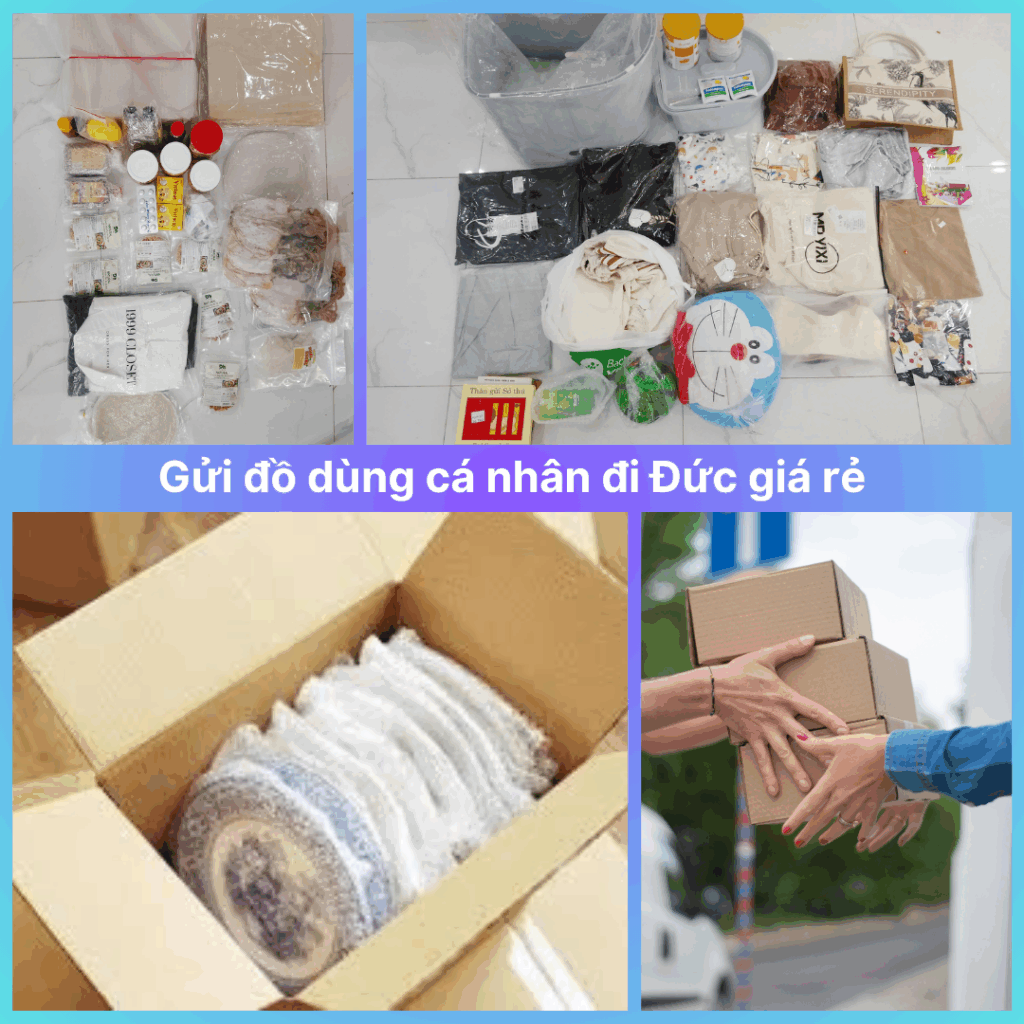 Hình ảnh đóng gói và gửi đồ dùng cá nhân đi Đức giá rẻ, an toàn cùng dịch vụ logistics uy tín.