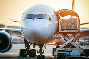 Nhân viên đang nạp hàng lên máy bay vận tải quốc tế, minh họa dịch vụ gửi máy móc và linh kiện sang Đức bằng đường hàng không nhanh, an toàn, có bảo hiểm và tracking 24/7.