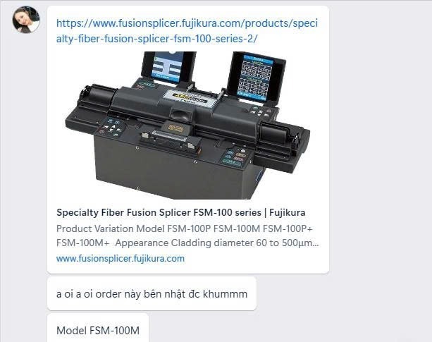 Khách gửi link máy hàn cáp quang Fujikura FSM-100M để nhờ dịch vụ mua hộ hàng Nhật kiểm tra và báo giá sản phẩm